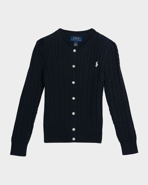 Girl's Cable-Knit Cotton Cardigan, Size 2-4