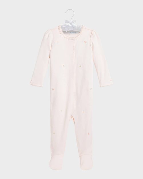 Girl's Embroidered Flowers Footie, Size 3M-9M