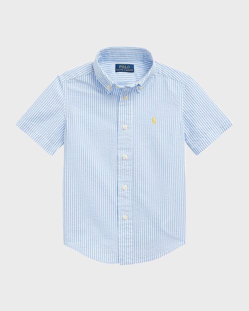 Boy's Striped Seersucker Short-Sleeve Shirt, Size 5-7