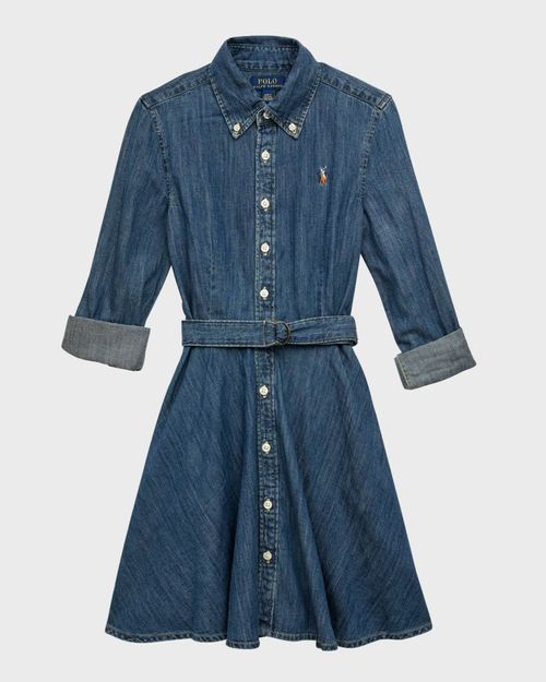 Girl's Denim Belted Shirt Dress