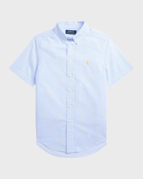 Boy's Striped Seersucker Short-Sleeve Shirt, Size S-XL