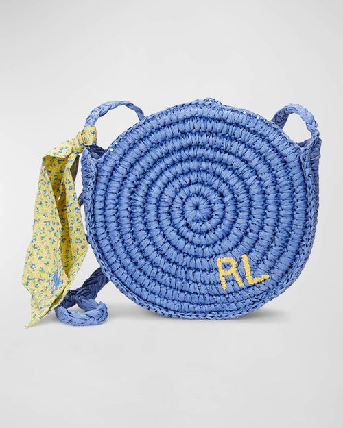 Girl's Raffia Circular Embroidered Bag