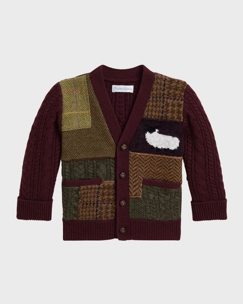 Boy's Cardigan W/ Multicolor Patchwork, Size 3M-24M