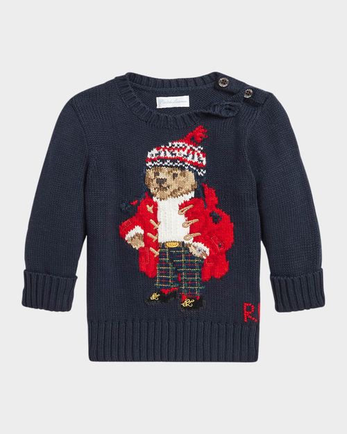 Boy's Festive Polo Bear Intarsia Sweater, Size 3M-24M
