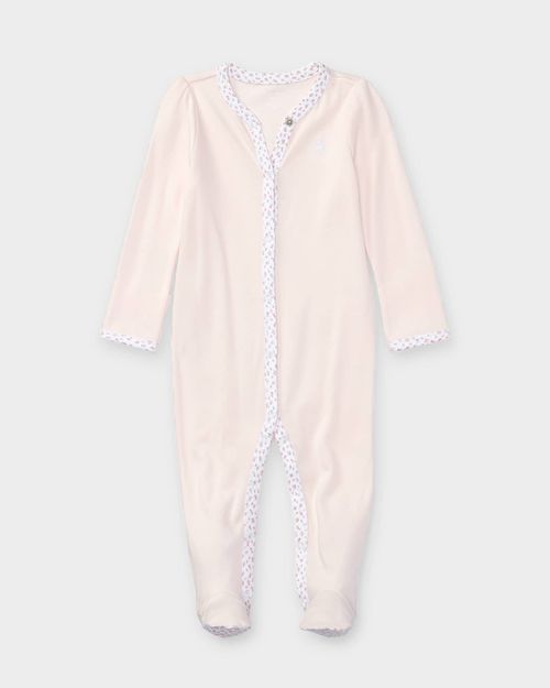 Cotton Footie Pajamas With Floral Trim, Size Newborn-9M