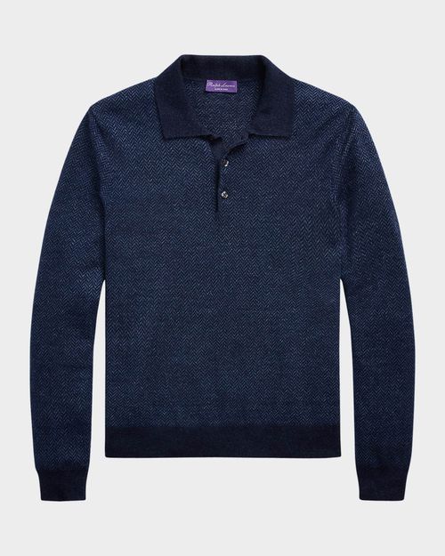 Men's Cashmere-Linen Polo-Collar Sweater