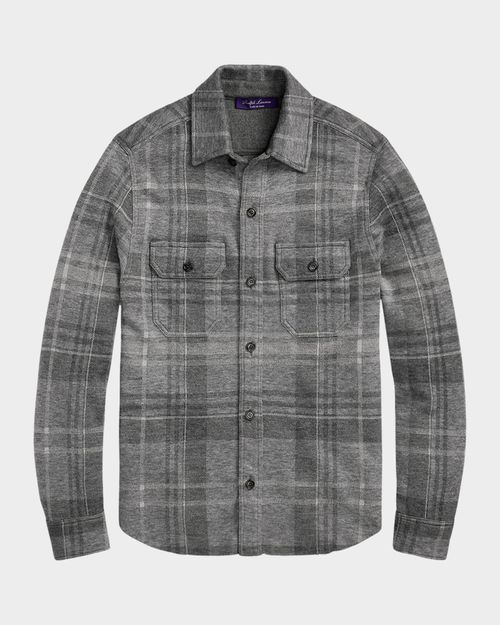 Men's Plaid Knit Cashmere-Wool Overshirt