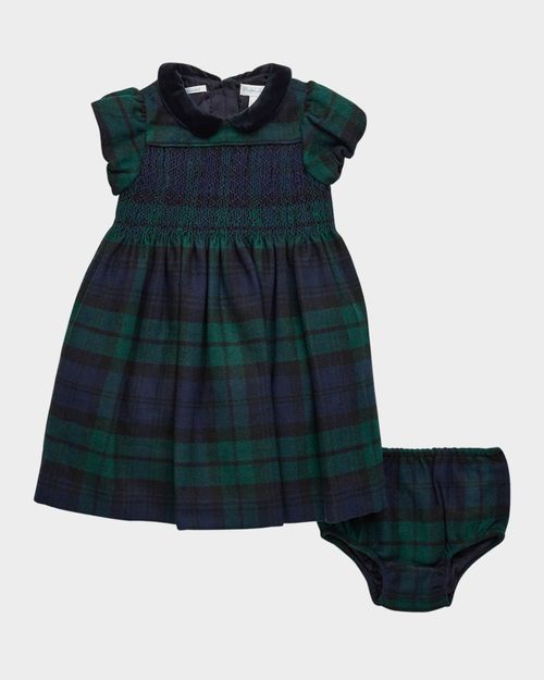 Girl's Plaid-Print Smocked Dress W/ Bloomers, Size 9M-24M