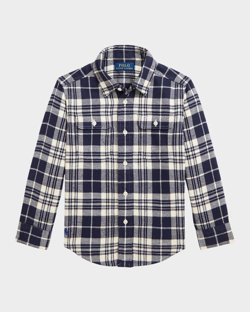 Boy's Brushed Flannel-Print Sport Shirt, Size S-XL