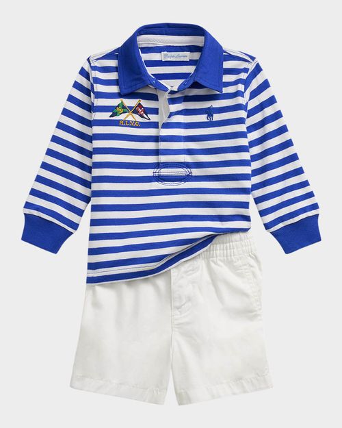 Boy's Jersey Long-Sleeve Rugby Shirt & Shorts Set, Size 9M-24M