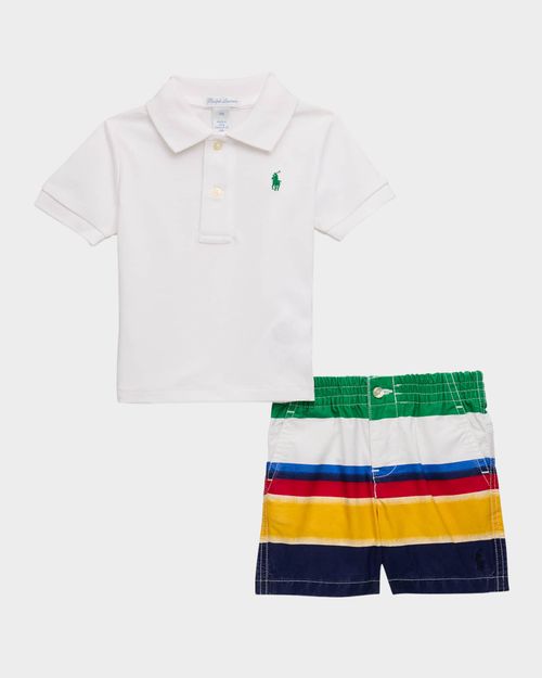 Boy's Cotton Mesh Polo Shirt & Shorts Set, Size 3M-24M