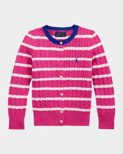 Girl's Striped Cable Knit Cardigan