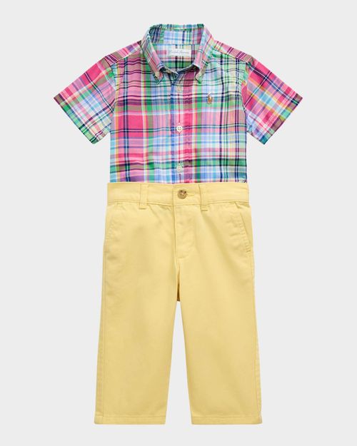 Boy's Plaid Poplin Shirt and Chino Pants Set, Size 3M-24M