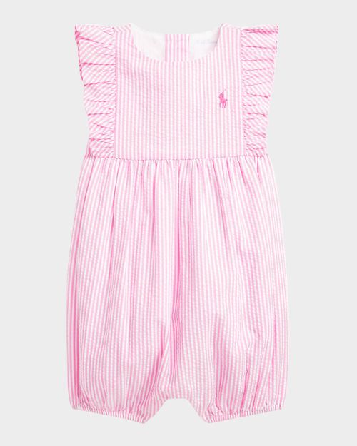 Girl's Striped Seersucker Shortall, Size 3M-24M