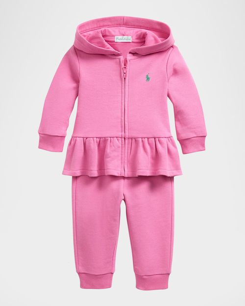 Girl's Ruffle French Terry Hoodie Set, Size 3M-24M