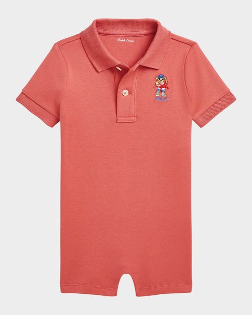 Boy's Polo Bear Embroidered Shortall, Size 3M-12M
