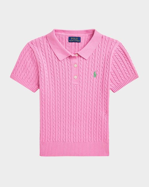 Girl's Mini Cable Knit Polo Shirt