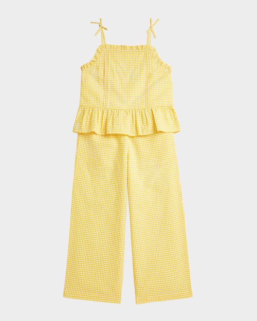 Girl's Gingham & Cherry-Print Peplum Top & Pants Set
