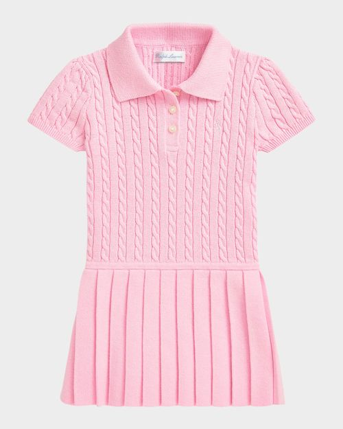 Girl's Cable Knit Polo Dress, Size 3M-24M