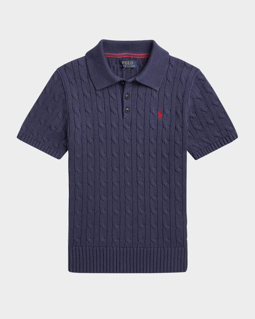 Boy's Cable Knit Polo Sweater