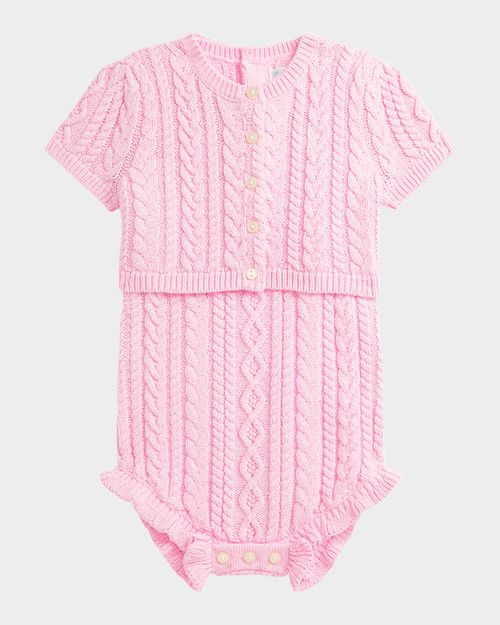 Girl's Ribbed Cable Knit Bodysuit & Cardigan, Size 3M-24M