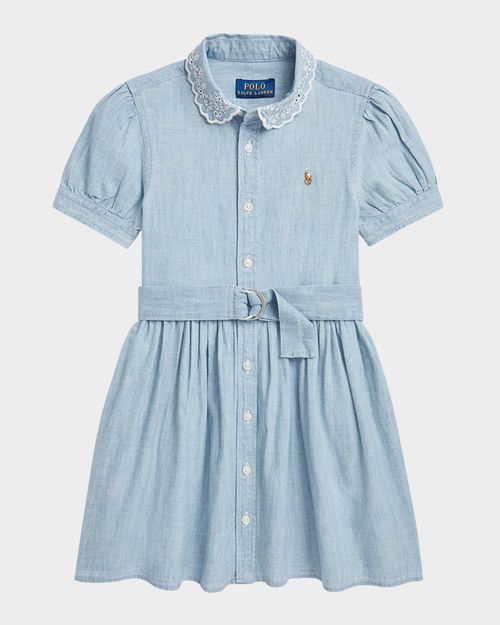 Girl's Chambray Eyelet Embroidered Dress