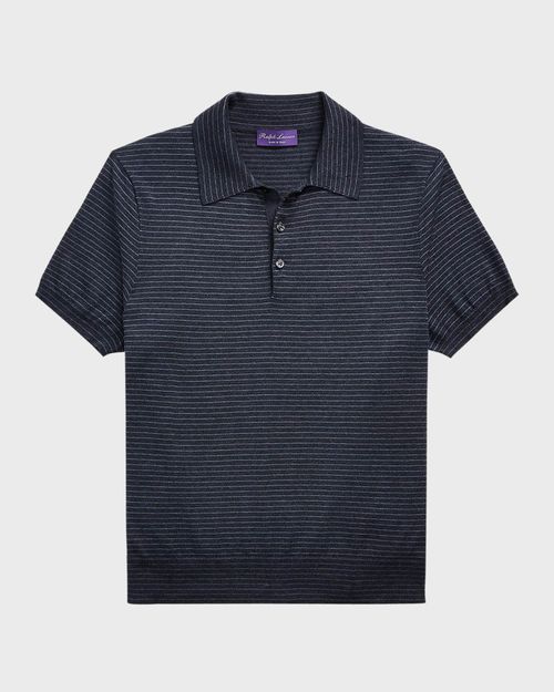 Men's Striped Silk-Cotton Polo-Collar Sweater