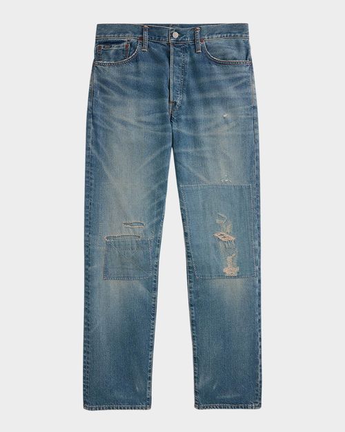 Mens Heritage Straight-Leg Distressed Jeans