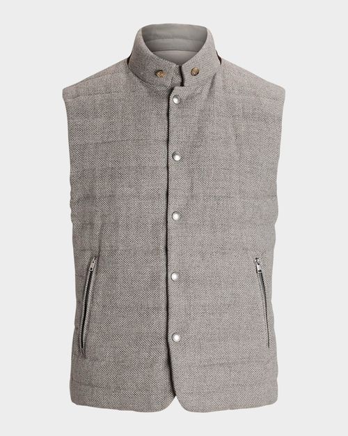 Men's Reversible Silk-Tweed Down Vest