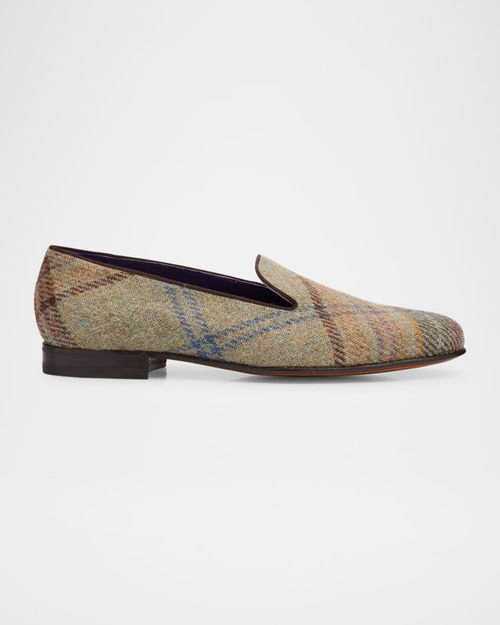 Men's Alonzo Crest Wool Plaid Smoking Slippers