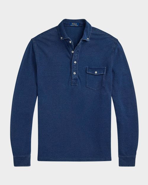 Men's Indigo-Dyed Mesh Polo Shirt