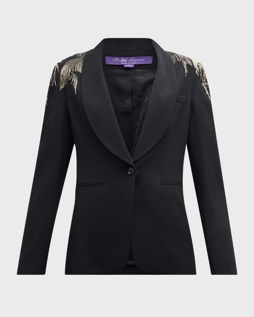 Tamara Luxury Wool Crepe Blazer Jacket with Crystal Embellishment