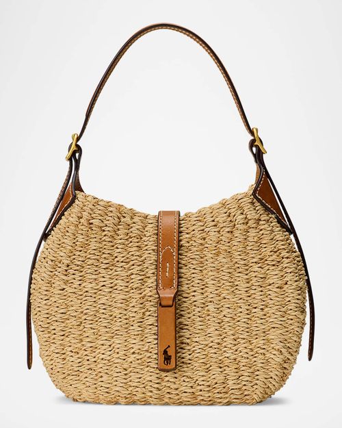 Polo ID Small Twisted Raffia & Leather Shoulder Bag