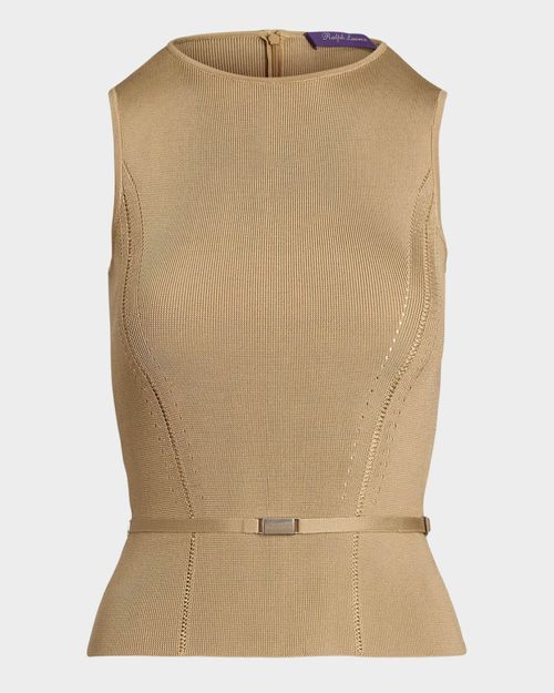 Belted Stretch Silk Sleeveless Sweater