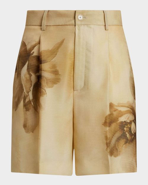 Tracy Pleated Floral Silk Gauze Shorts