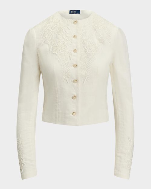 Floral-Embroidered Linen Jacket