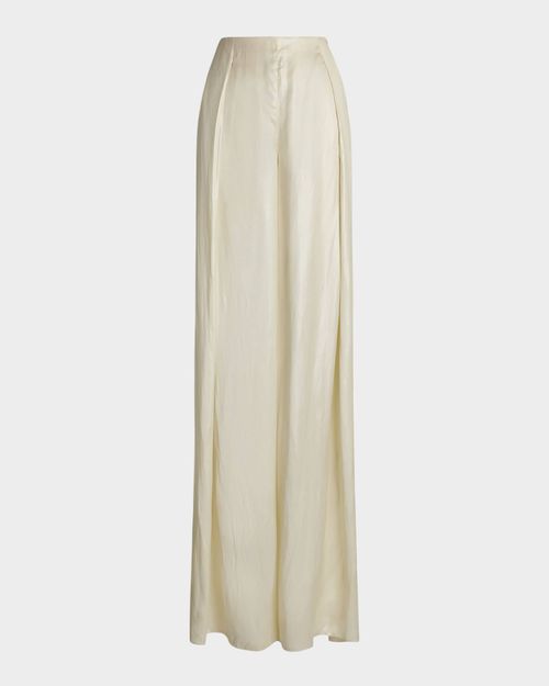Kenzie Pleated Wide-Leg Technical Glossy Charmeuse Pants