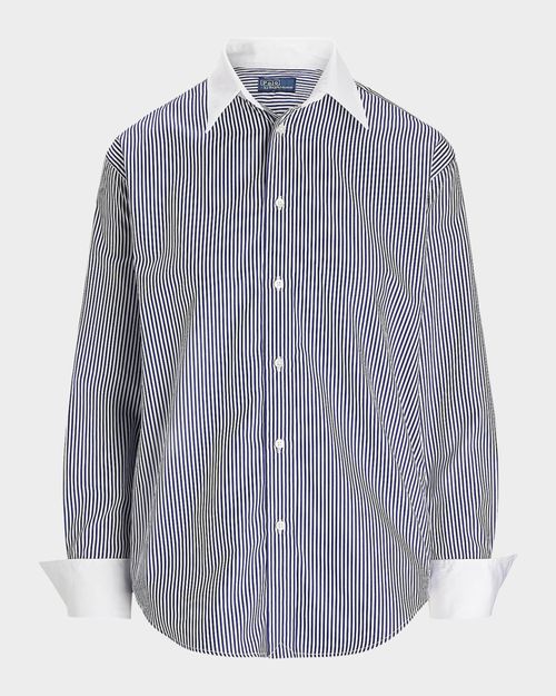 Extended-Cuff Striped Cotton Shirt