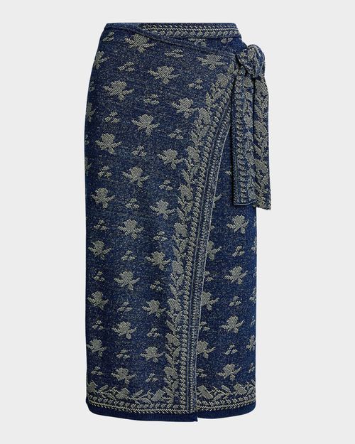Floral Knit Cotton Wrap Skirt