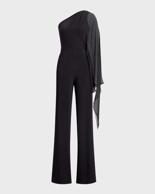One Shoulder Scarf-Sleeve Jumpsuit
