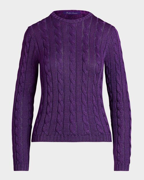 Cable-Knit Silk Crewneck Sweater