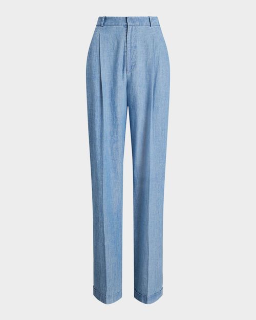 Cotton Chambray Wide-Leg Pants