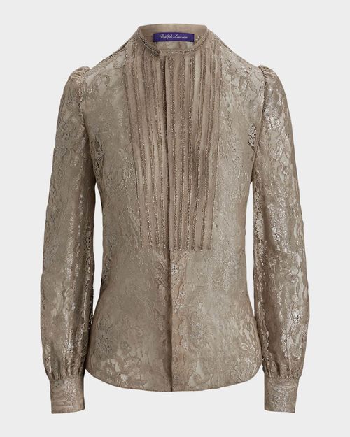 Kaydon Embellished-Bib Metallic Lace Shirt